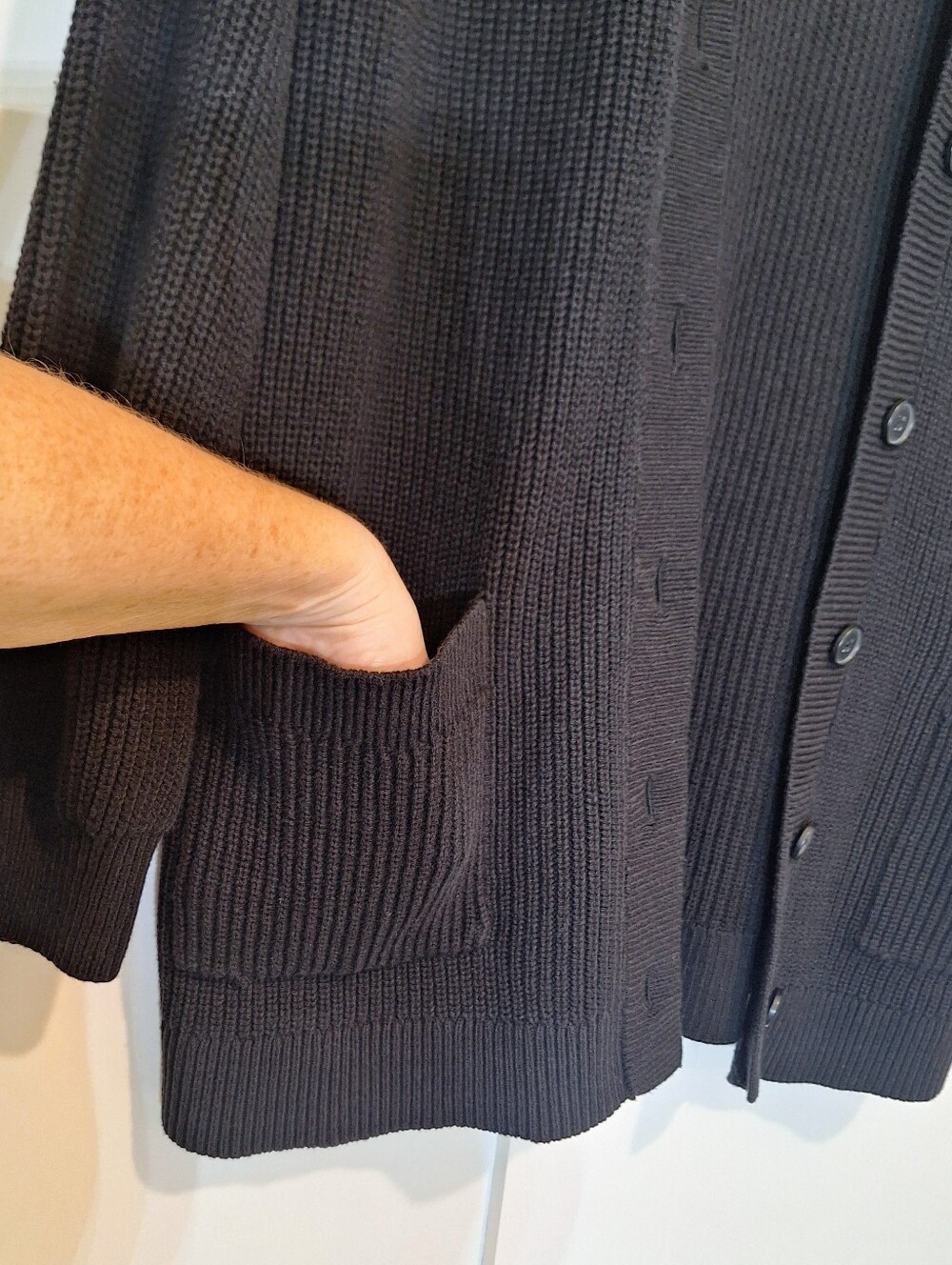 Loft Cardigan Grandpa Style Button Down Knit Sweater Stretch Pockets Black XL - Picture 6 of 13